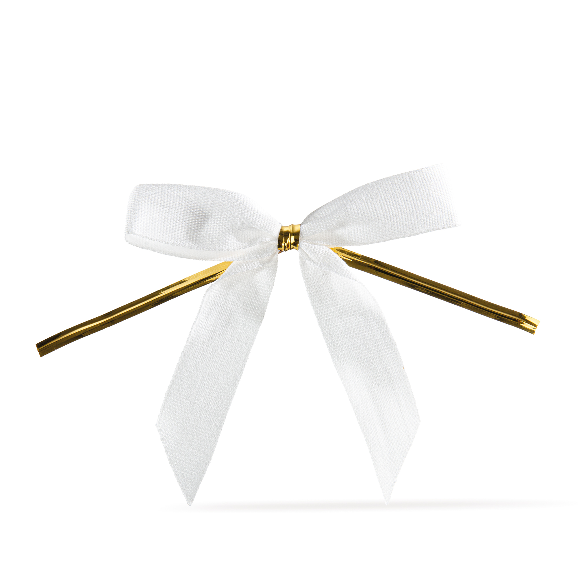 FERTIGE SCHLEIFEN WEISS MIT GOLDENEM VERSCHLUSSDRAHT, TEXTILBAND 100% BAUMWOLLE FERTIGE SCHLEIFEN WEISS MIT GOLDENEM VERSCHLUSSDRAHT, TEXTILBAND 100% BAUMWOLLE