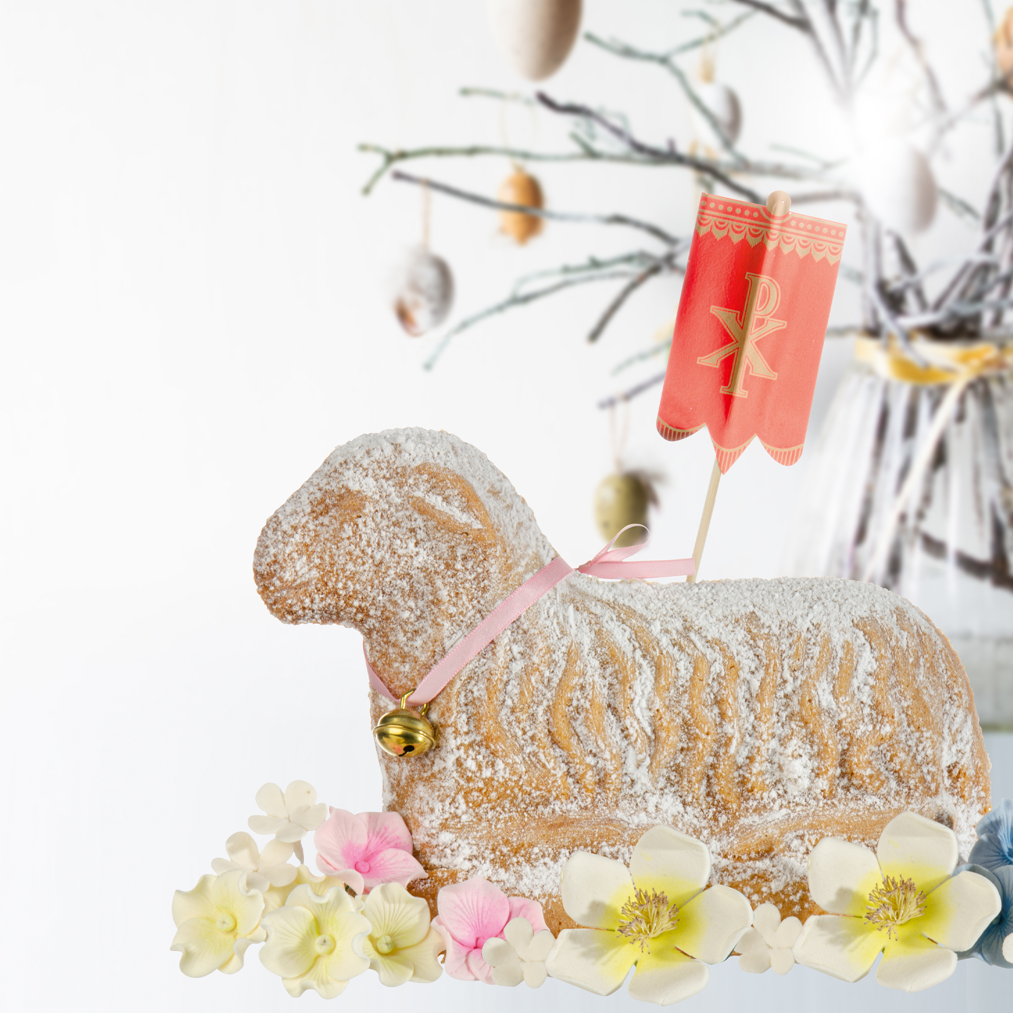 OSTERLAMM-FÄHNCHEN GROSS SORTIERT, STANNIOL MIT HOLZSTIEL OSTERLAMM-FÄHNCHEN GROSS SORTIERT, STANNIOL MIT HOLZSTIEL