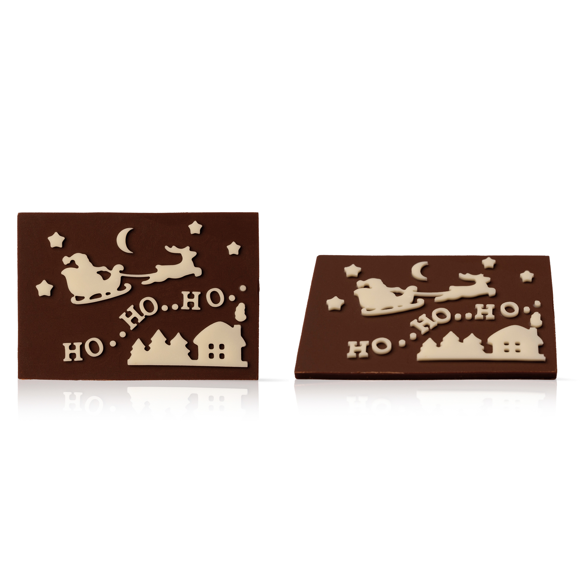 WEIHNACHT AUFLEGER "HO-HO-HO", DUNKLE SCHOKOLADE MIT RELIEF DEKOR