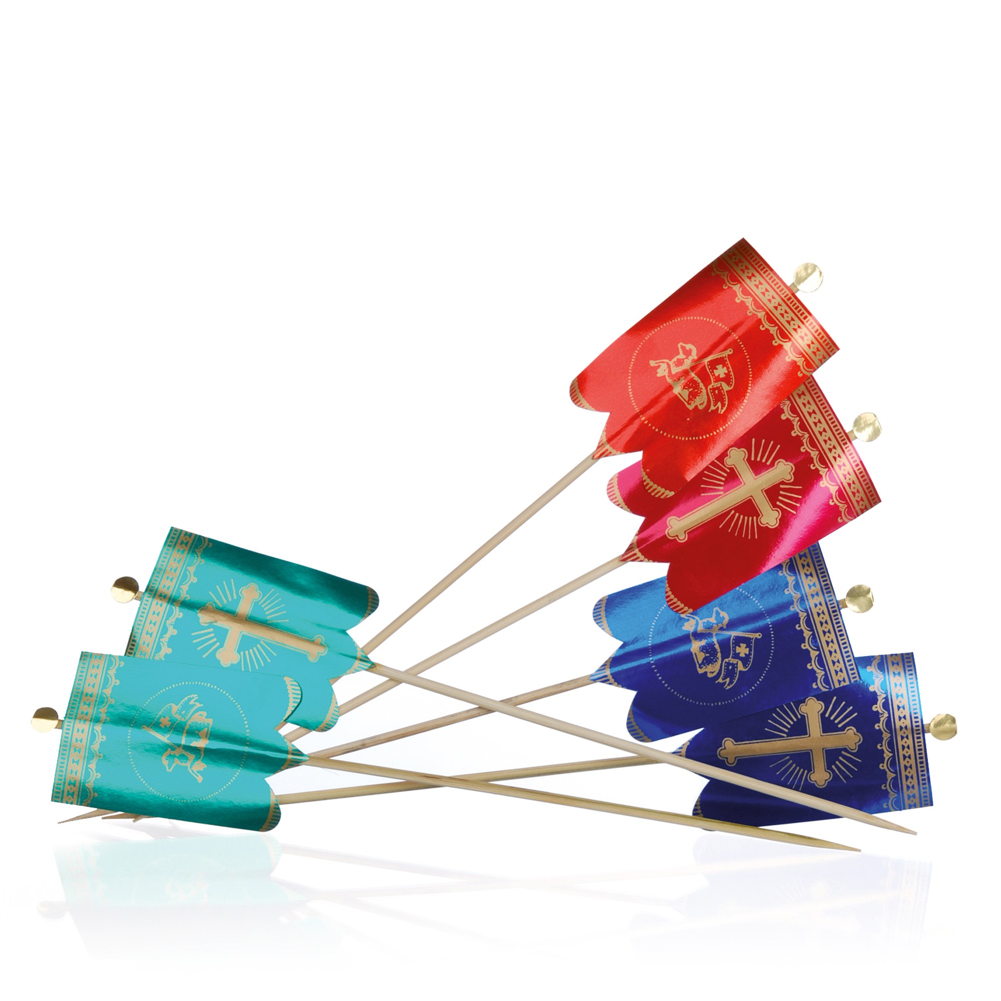 OSTERLAMM-FÄHNCHEN GROSS SORTIERT, STANNIOL MIT HOLZSTIEL OSTERLAMM-FÄHNCHEN GROSS SORTIERT, STANNIOL MIT HOLZSTIEL