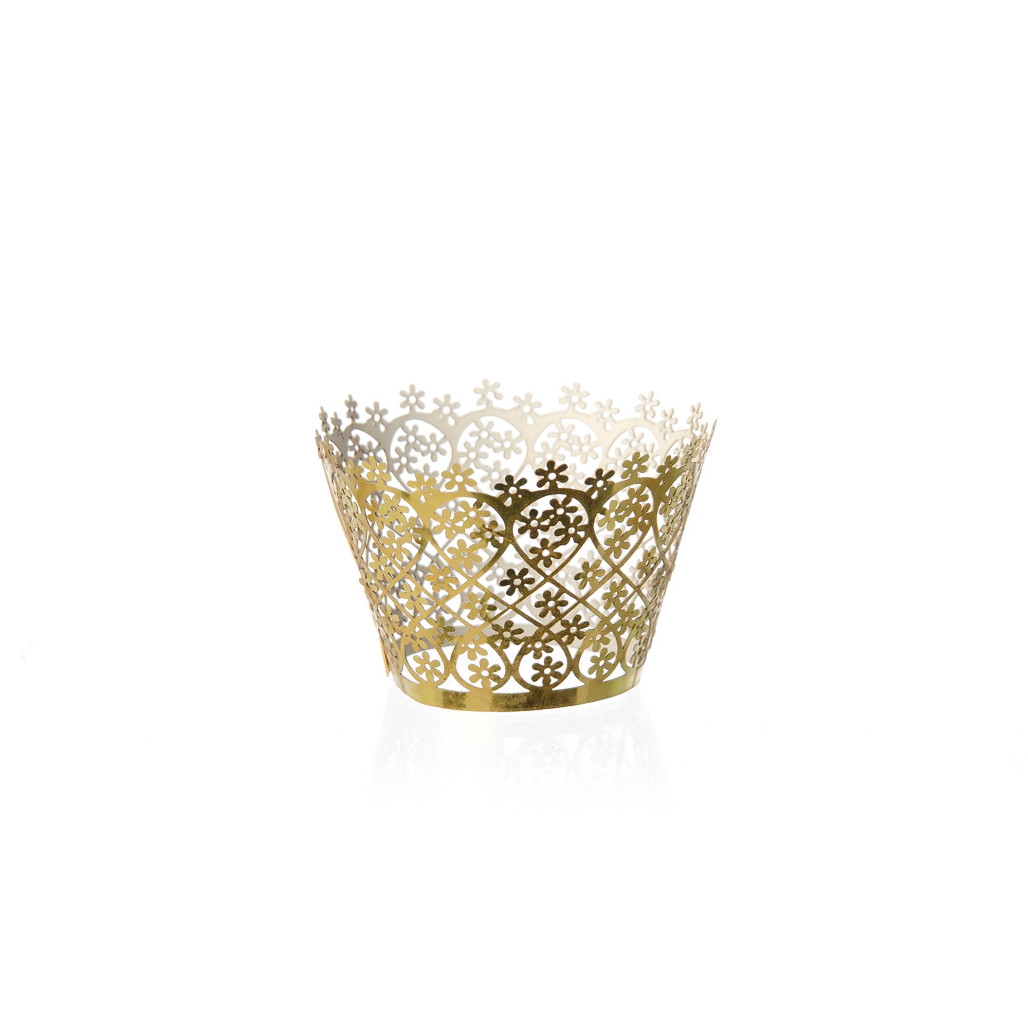 GOLD GLÄNZENDE MINI CUPCAKE MANSCHETTEN "FILIGRAN", FEINER KARTON GELASERT