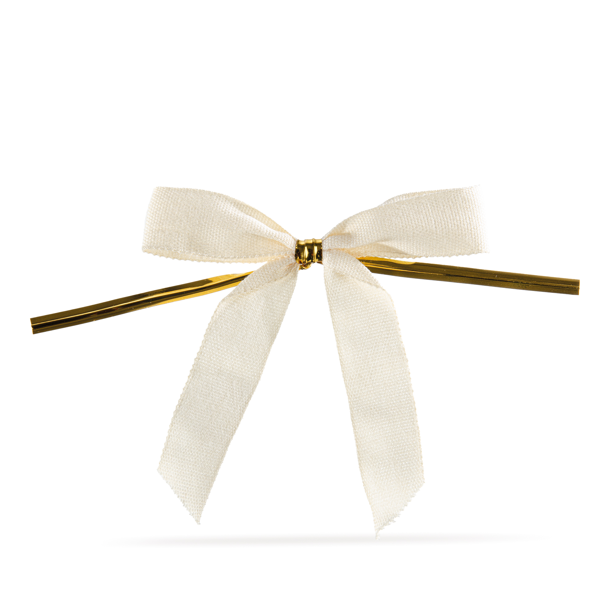 FERTIGE SCHLEIFEN CREME MIT GOLDENEM VERSCHLUSSDRAHT, TEXTILBAND 100% BAUMWOLLE FERTIGE SCHLEIFEN CREME MIT GOLDENEM VERSCHLUSSDRAHT, TEXTILBAND 100% BAUMWOLLE
