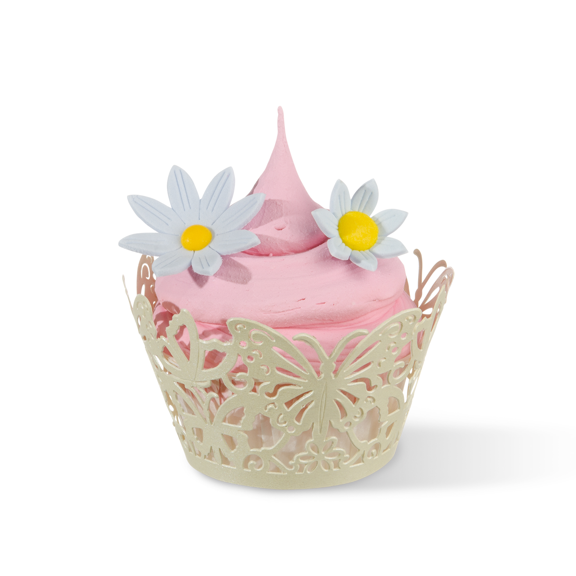 CREMEFARBIGE CUPCAKE MANSCHETTEN "SCHMETTERLING", FEINER KARTON GELASERT