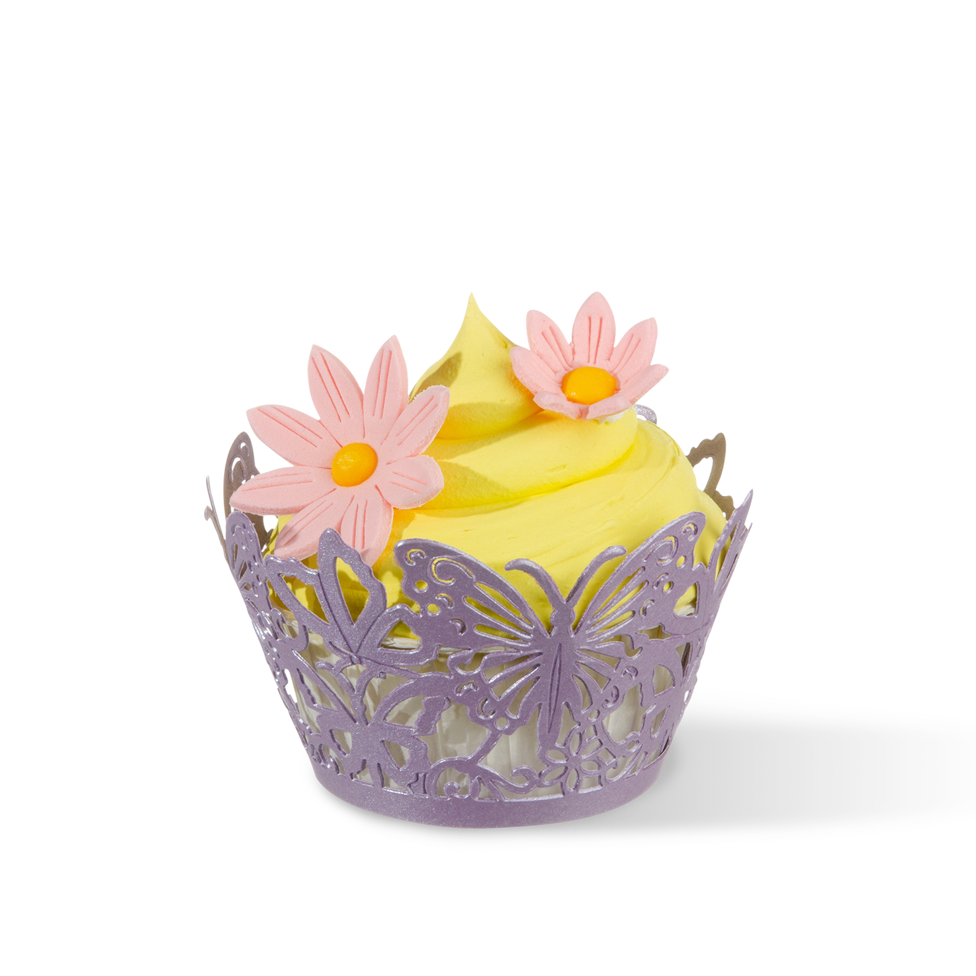 LILA CUPCAKE MANSCHETTEN "SCHMETTERLING", FEINER KARTON GELASERT