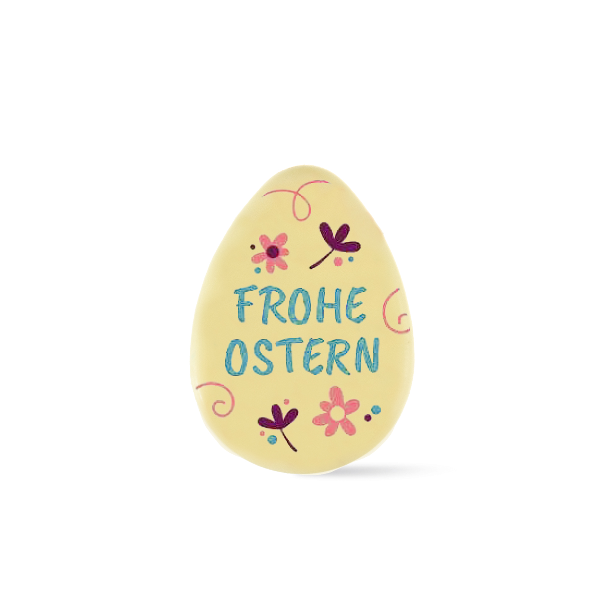 EI AUFLEGER "FROHE OSTERN", WEISSE SCHOKOLADE BEDRUCKT