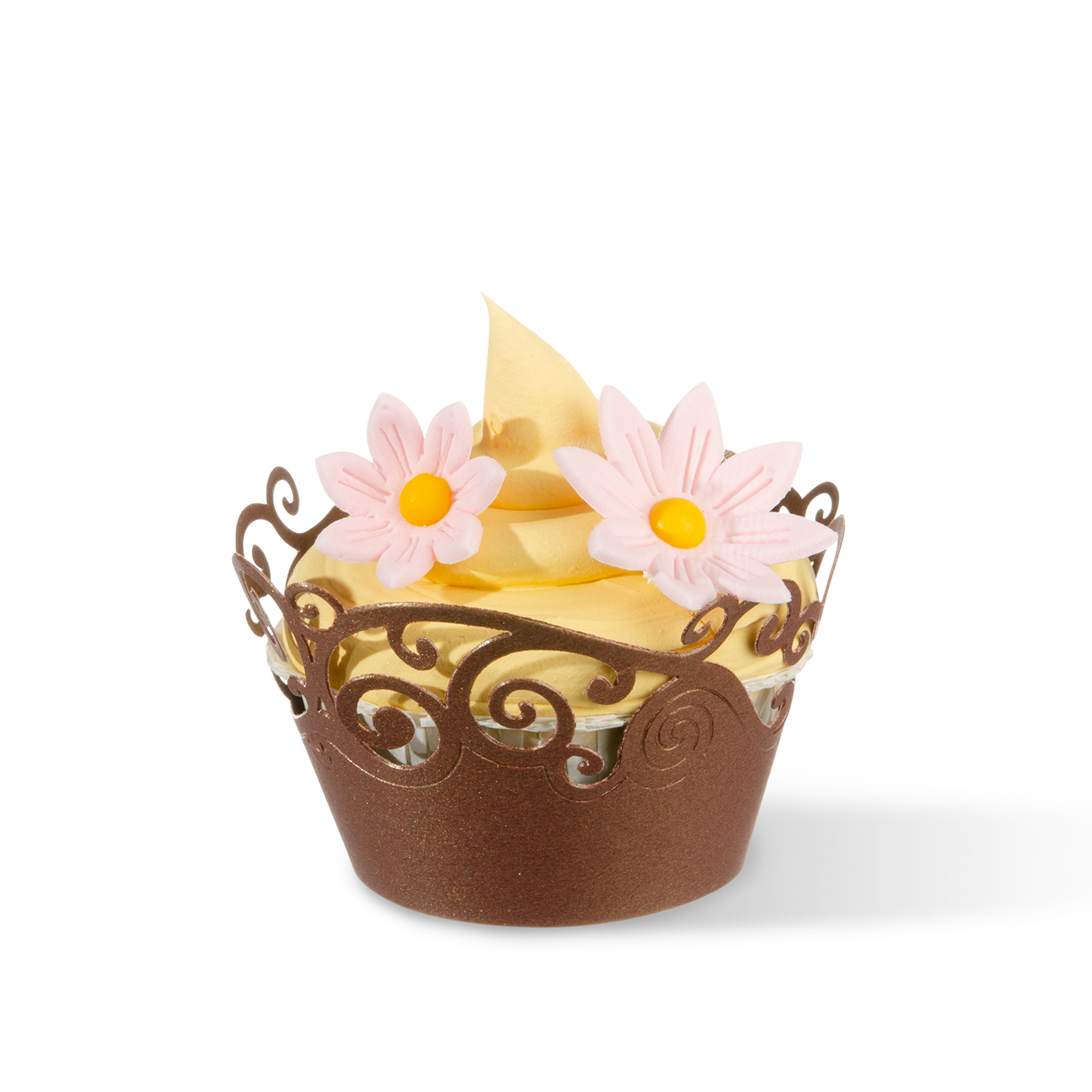 BRAUNE CUPCAKE MANSCHETTEN "KRINGEL", FEINER KARTON GELASERT