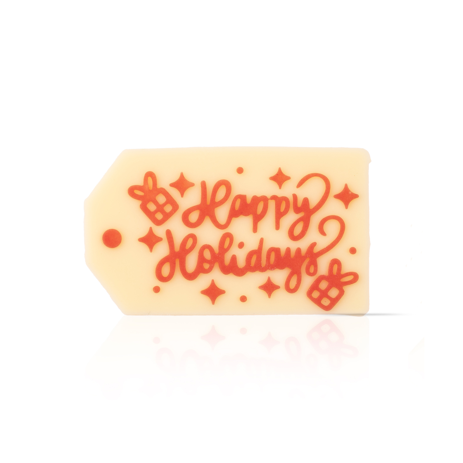 RELIEF AUFLEGER "HAPPY HOLIDAYS", WEISSE SCHOKOLADE GEFÄRBT