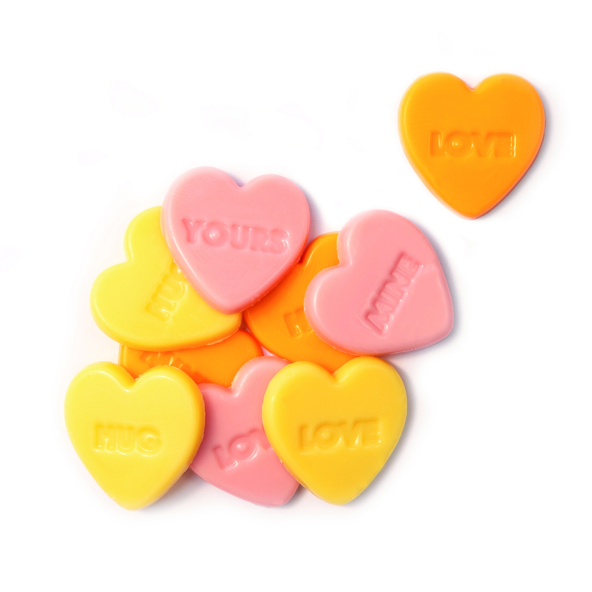 HERZEN "LIEBESBOTSCHAFTEN" SORTIERT, WEISSE SCHOKOLADE GEFÄRBT HERZEN "LIEBESBOTSCHAFTEN" SORTIERT, WEISSE SCHOKOLADE GEFÄRBT