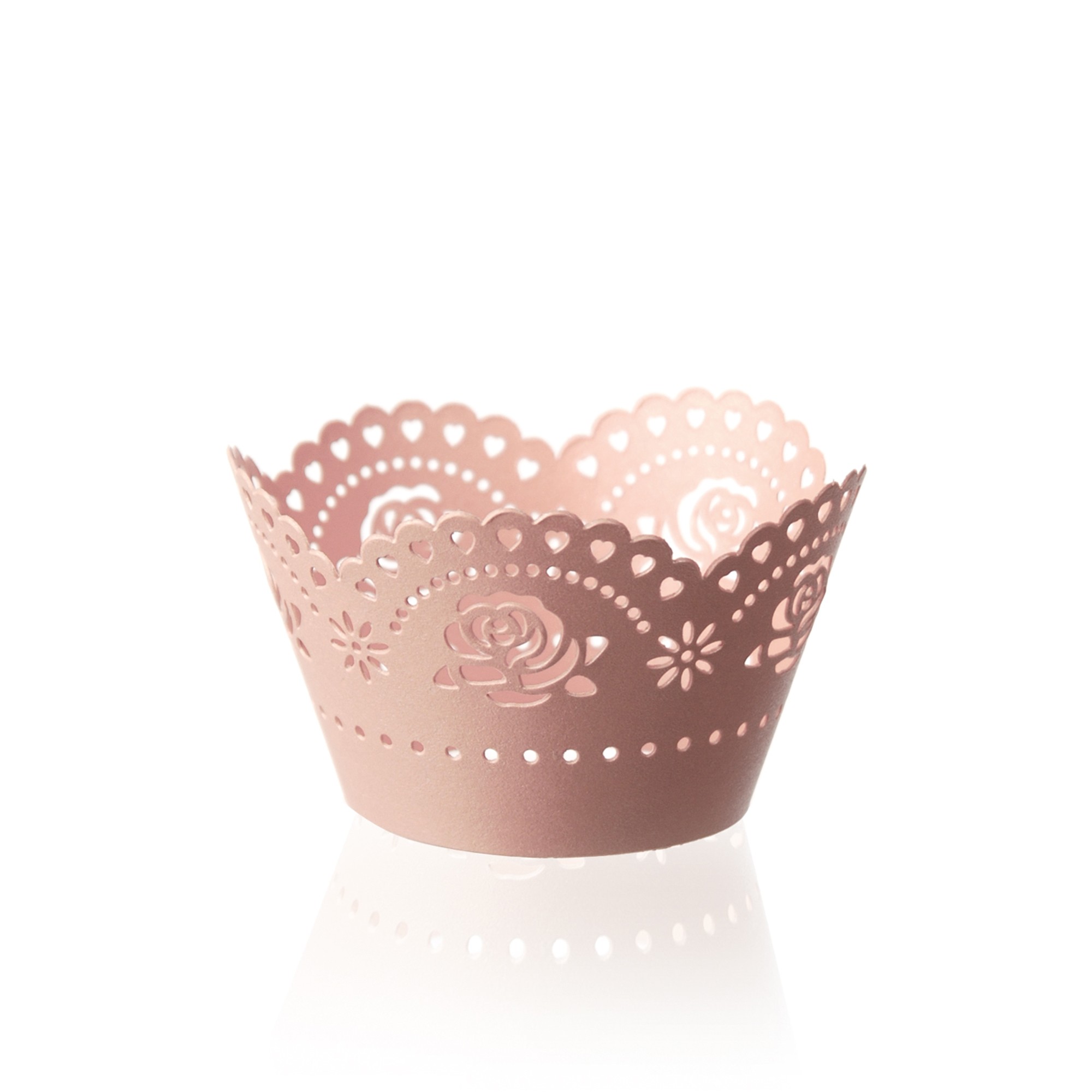 ROSA CUPCAKE MANSCHETTEN "ROSEN", FEINER KARTON GELASERT