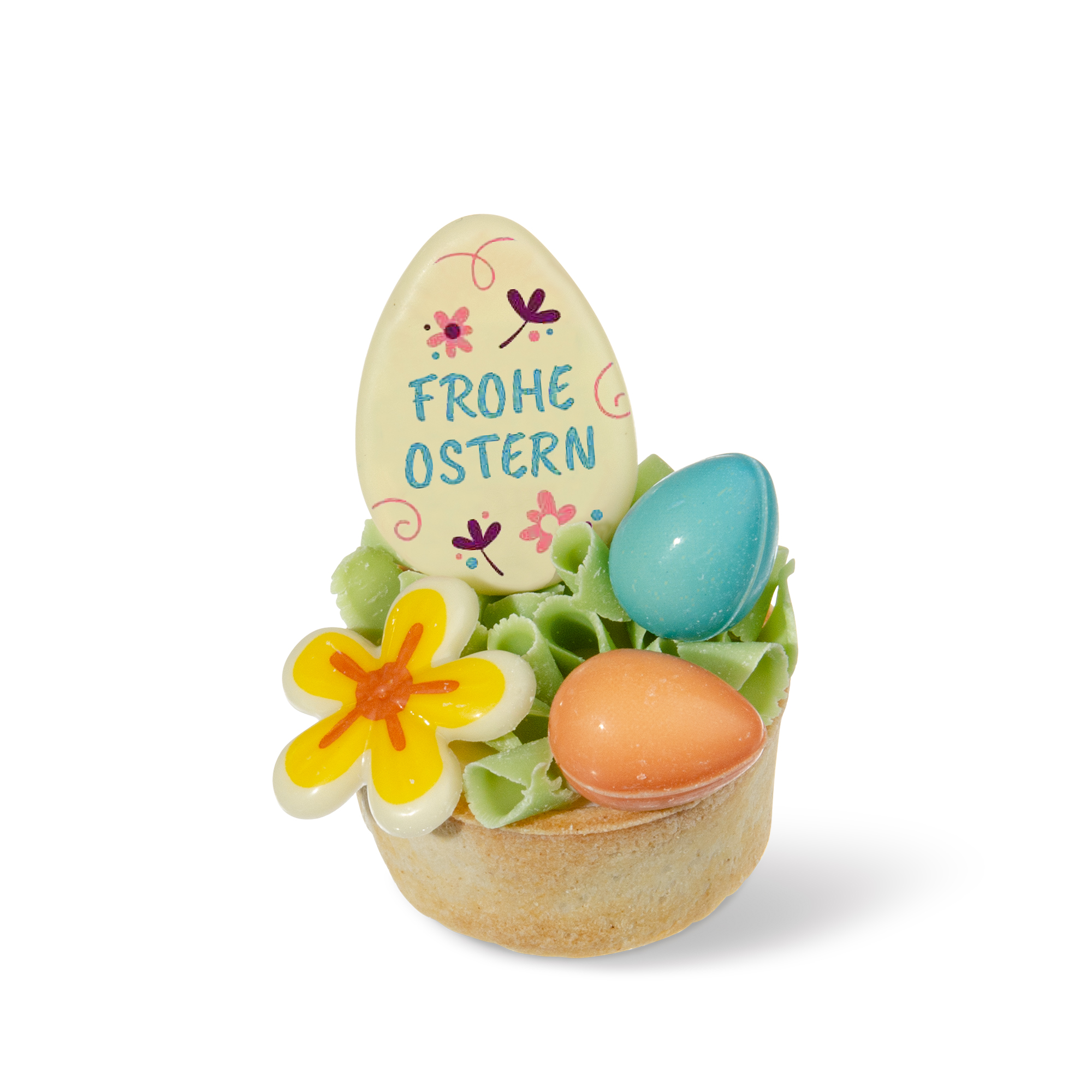 EI AUFLEGER "FROHE OSTERN", WEISSE SCHOKOLADE BEDRUCKT