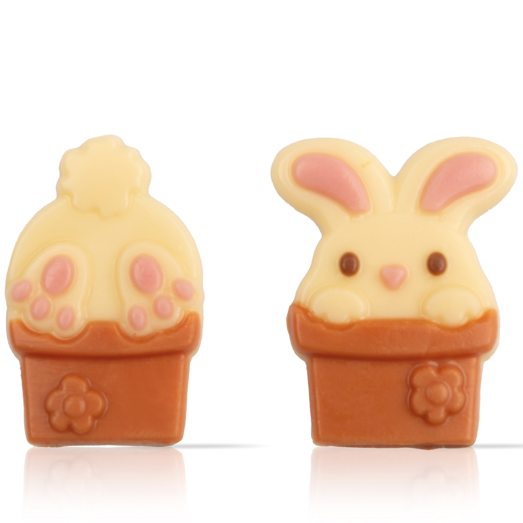 AUFLEGER HÄSCHEN IM TOPF SORTIERT, WEISSE SCHOKOLADE GEFÄRBT.