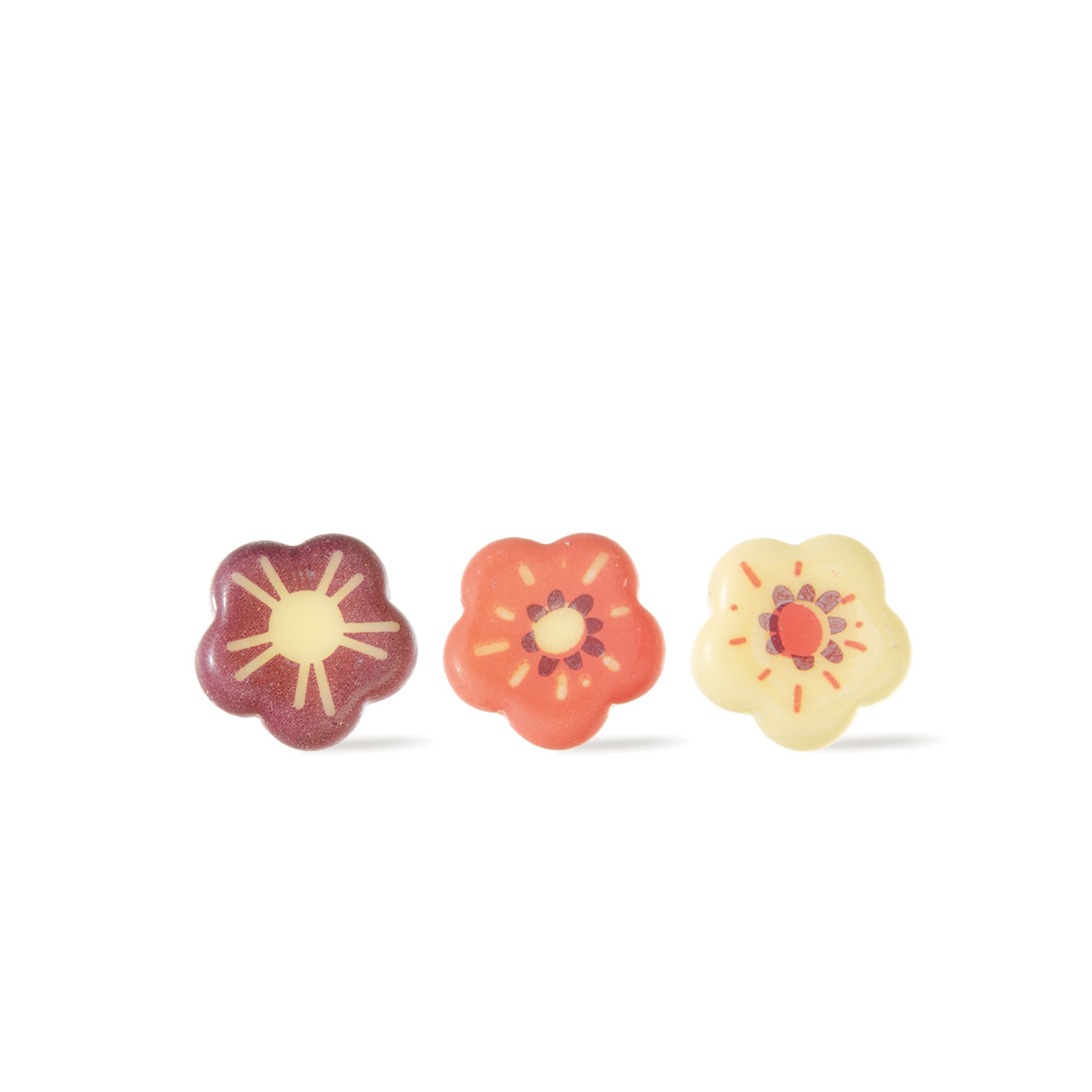 KLEINE BLUMEN SORTIERT, WEISSE SCHOKOLADE BEDRUCKT KLEINE BLUMEN SORTIERT, WEISSE SCHOKOLADE BEDRUCKT