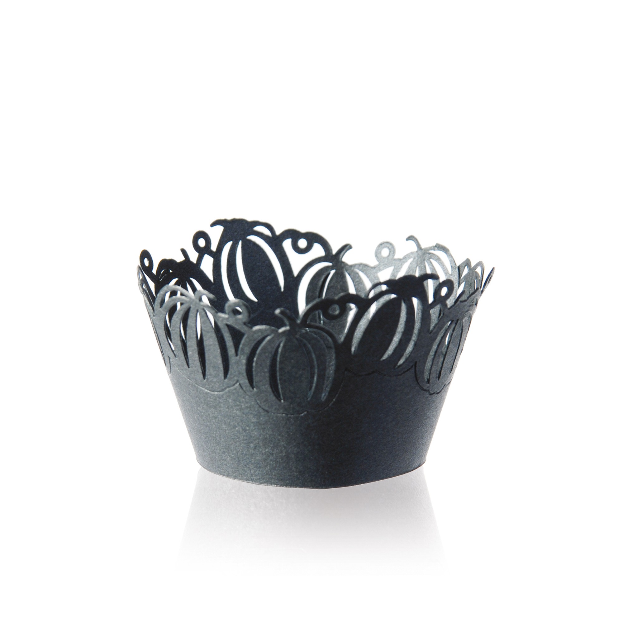 SCHWARZE CUPCAKE MANSCHETTEN "KÜRBIS", FEINER KARTON GELASERT