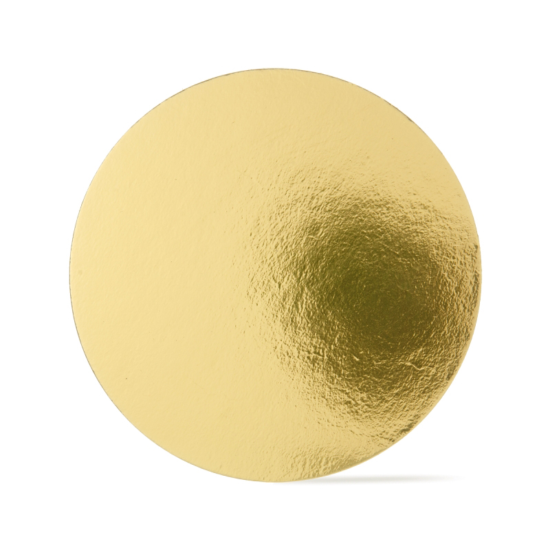KLEINE TORTENSCHEIBEN RUND 12 CM, AUS GOLD KASCHIERTEM KARTON