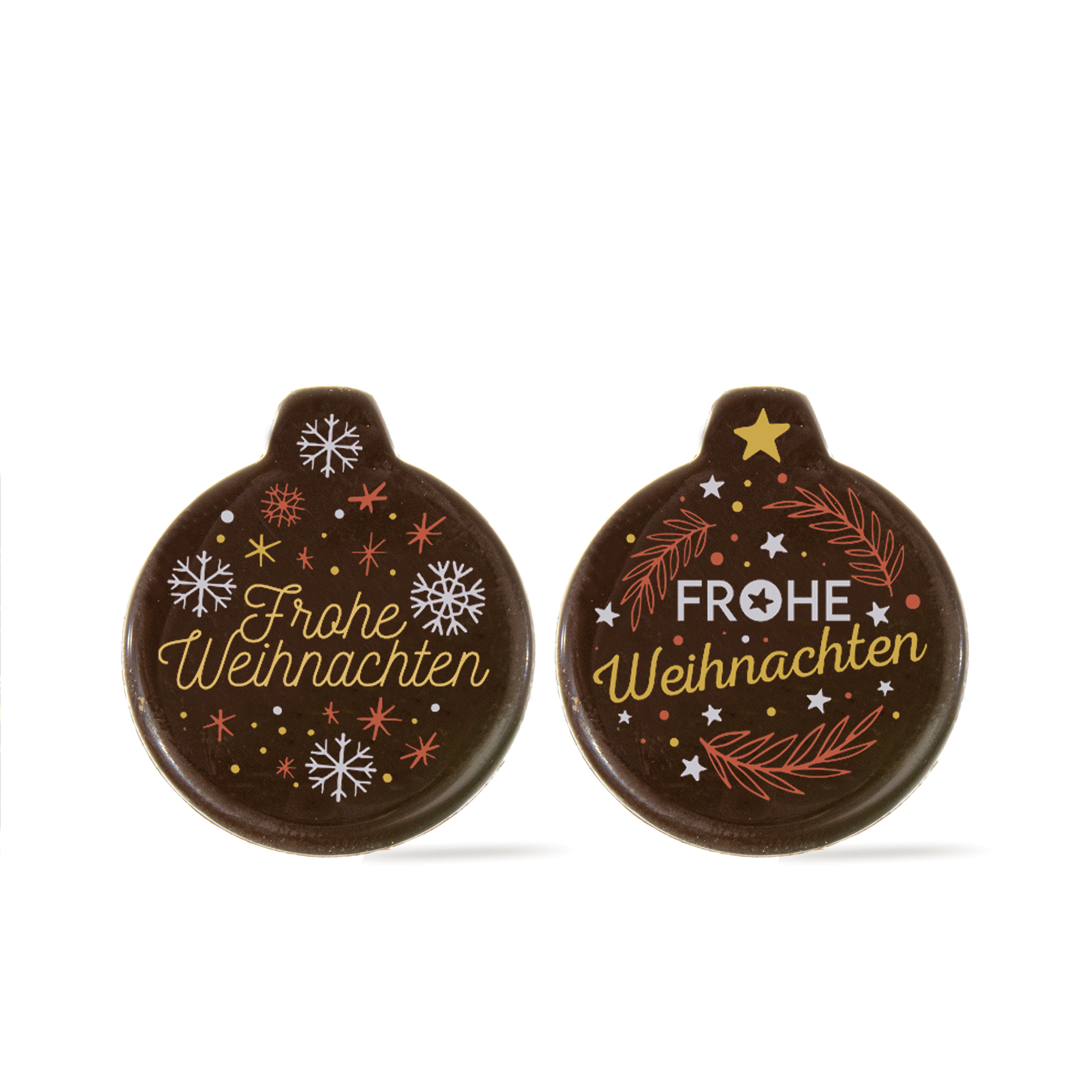 AUFLEGER WEIHNACHTSKUGELN "FROHE WEIHNACHTEN", DUNKLE SCHOKOLADE BEDRUCKT