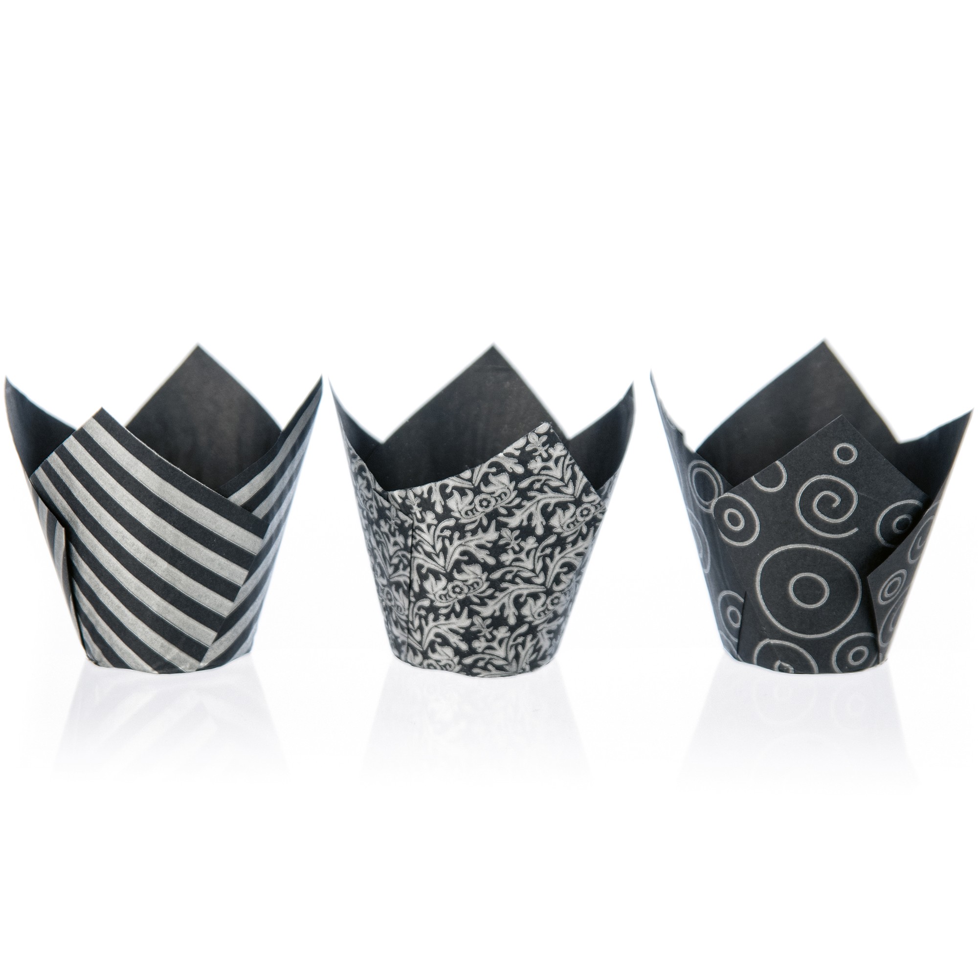 SCHWARZ-SILBER MUFFIN WRAPS, BACKPAPIER FORMGEPRESST