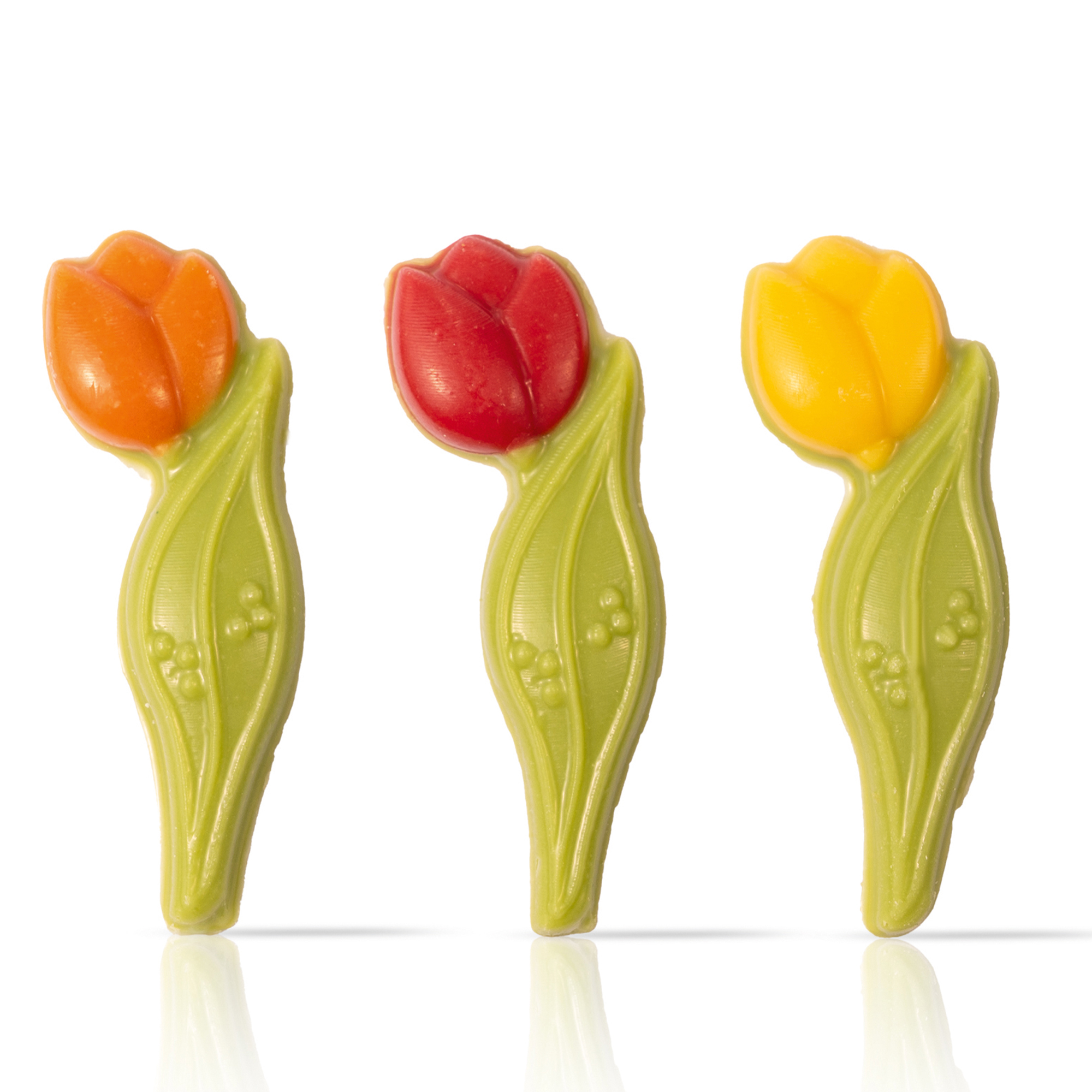 TULPEN AUFLEGER SORTIERT, WEISSE SCHOKOLADE GEFÄRBT