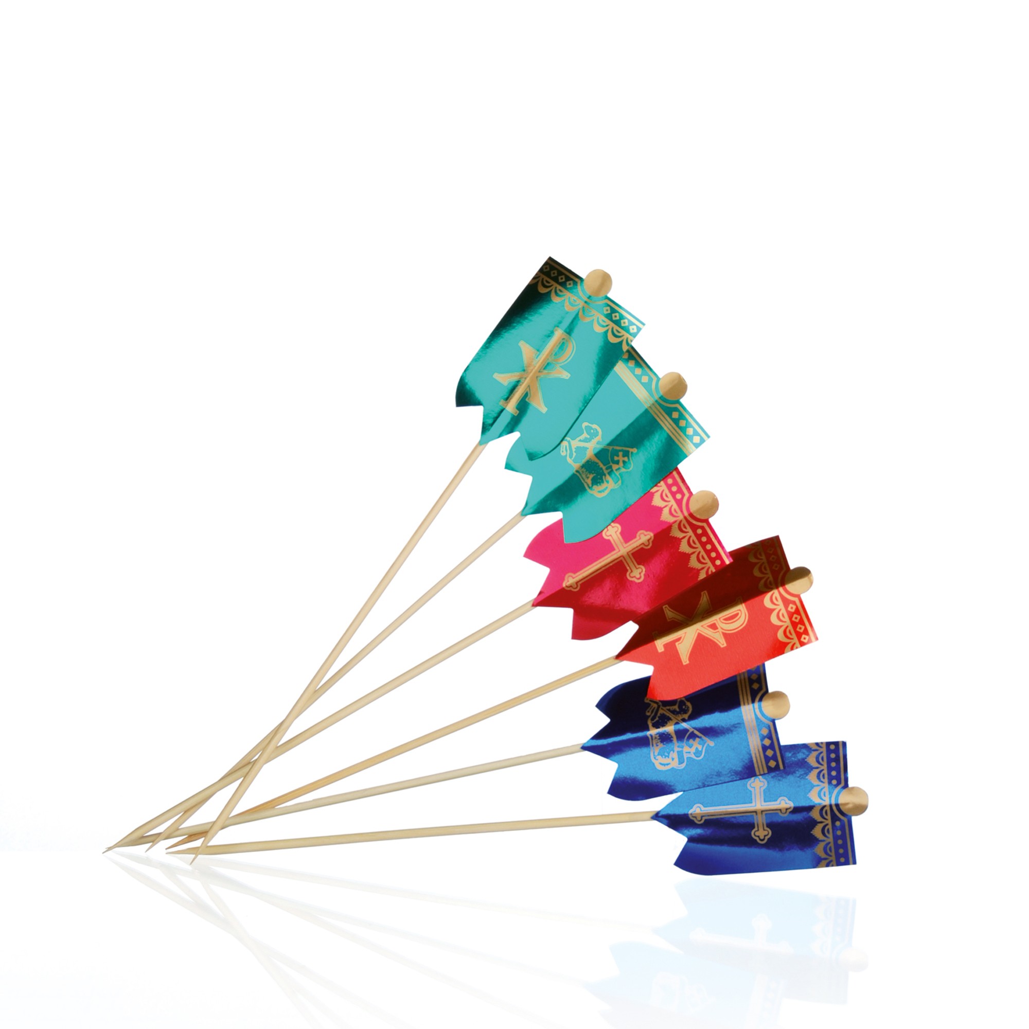 OSTERLAMM-FÄHNCHEN KLEIN SORTIERT, STANNIOL MIT HOLZSTIEL OSTERLAMM-FÄHNCHEN KLEIN SORTIERT, STANNIOL MIT HOLZSTIEL