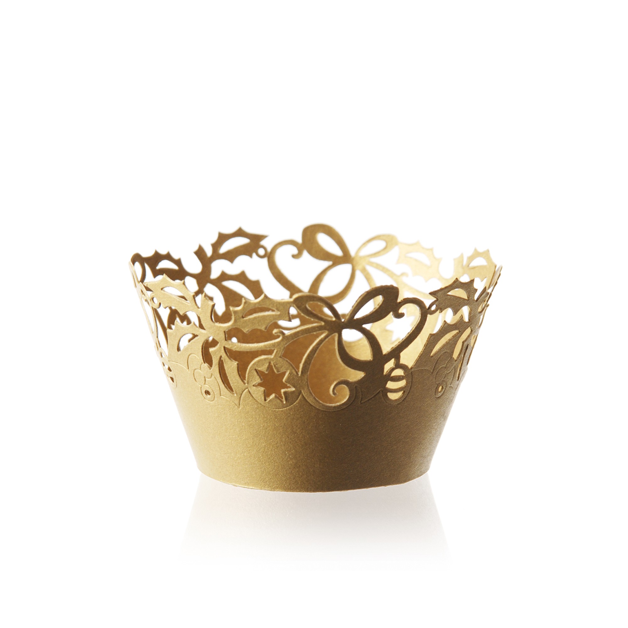 GOLDENE CUPCAKE MANSCHETTEN "ILEX", FEINER KARTON GELASERT