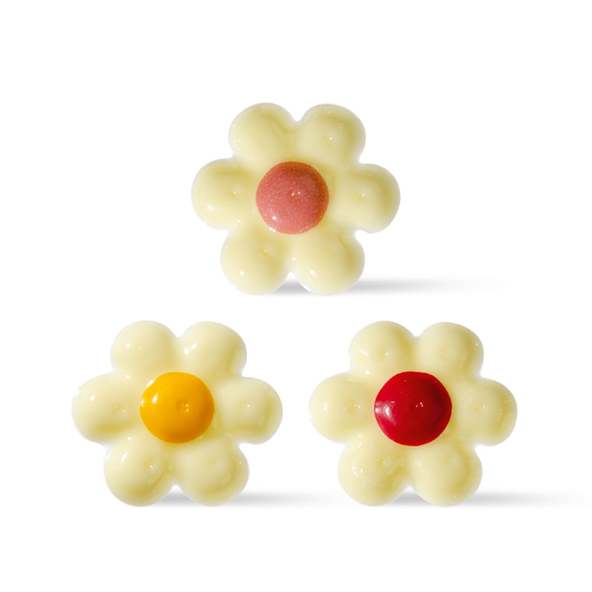 MITTELGROSSE BLÜTEN MIT FARBTUPFER, WEISSE SCHOKOLADE