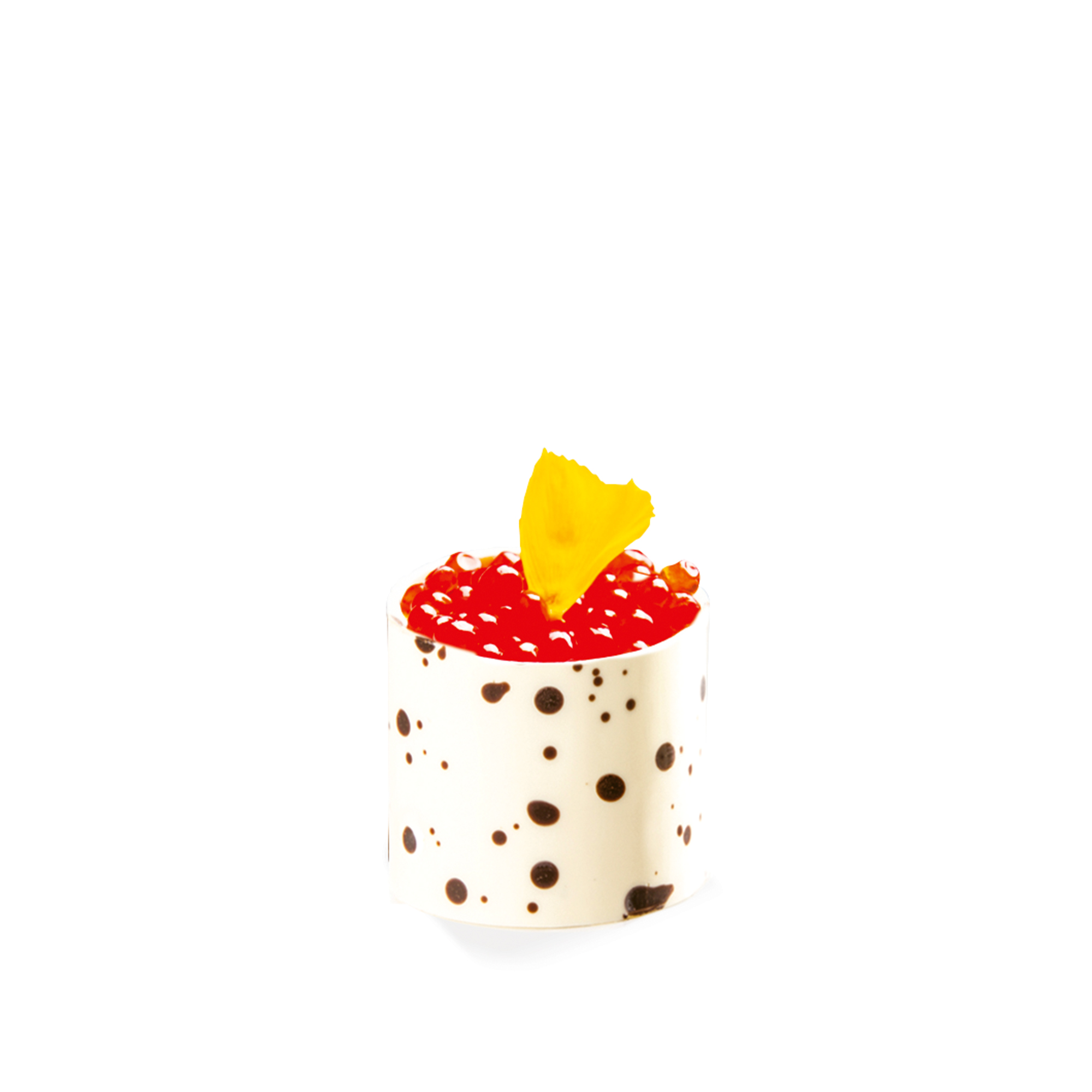 MINI ZYLINDER HELL, WEISSE SCHOKOLADE MIT DUNKLEN SPRENKELN MINI ZYLINDER HELL, WEISSE SCHOKOLADE MIT DUNKLEN SPRENKELN