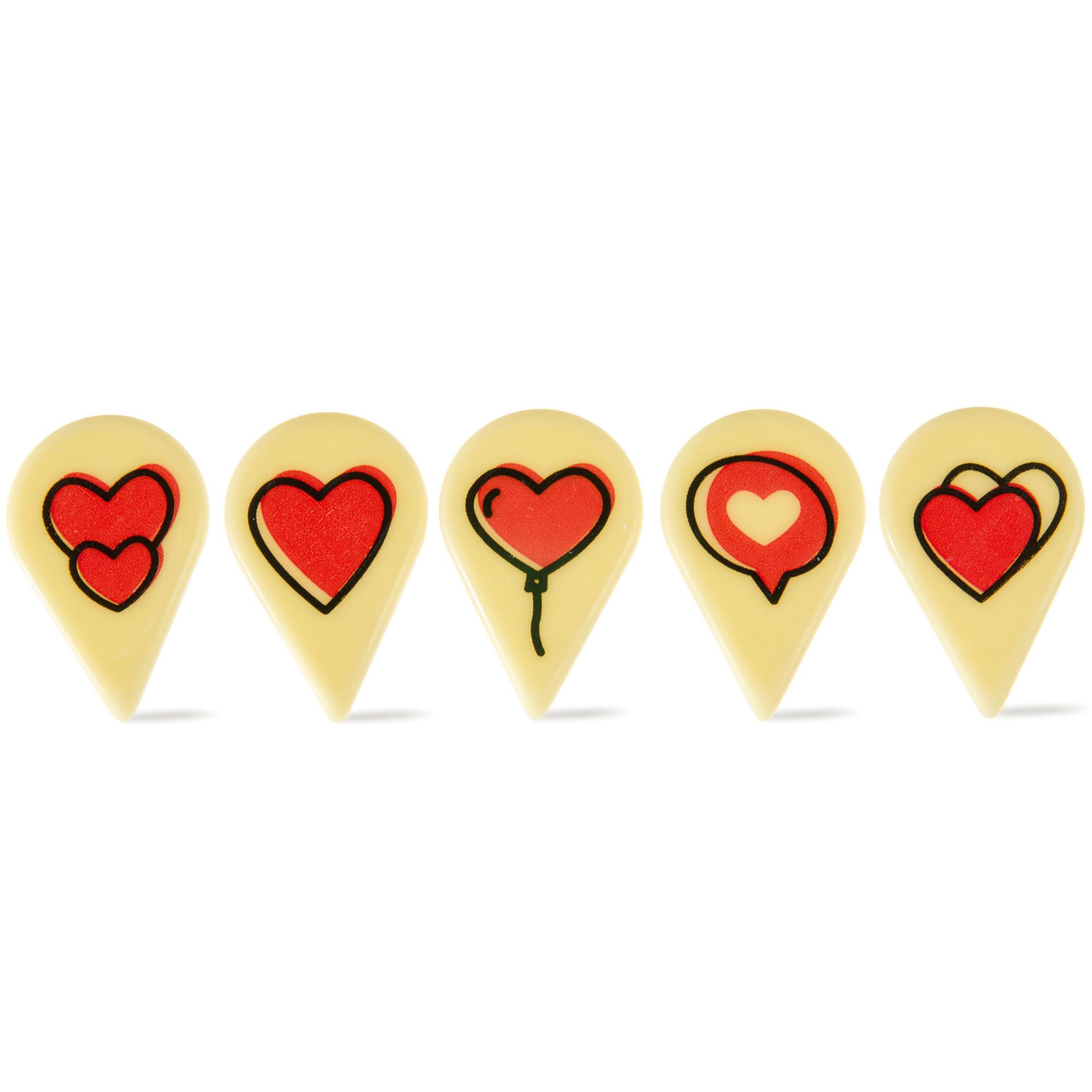 SCHOKO PICKS "HERZEN", WEISSE SCHOKOLADE BEDRUCKT SCHOKO PICKS "HERZEN", WEISSE SCHOKOLADE BEDRUCKT