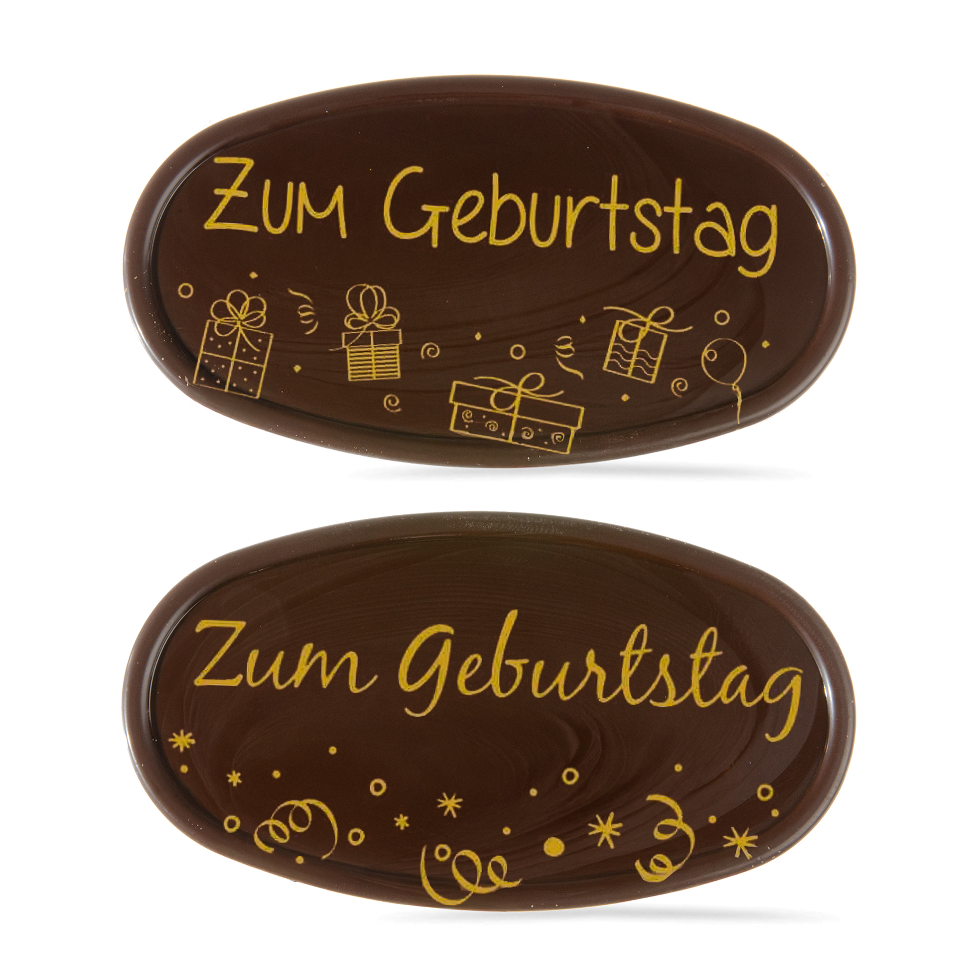 OVAL SORTIERT "ZUM GEBURTSTAG", DUNKLE SCHOKOLADE BEDRUCKT OVAL SORTIERT "ZUM GEBURTSTAG", DUNKLE SCHOKOLADE BEDRUCKT