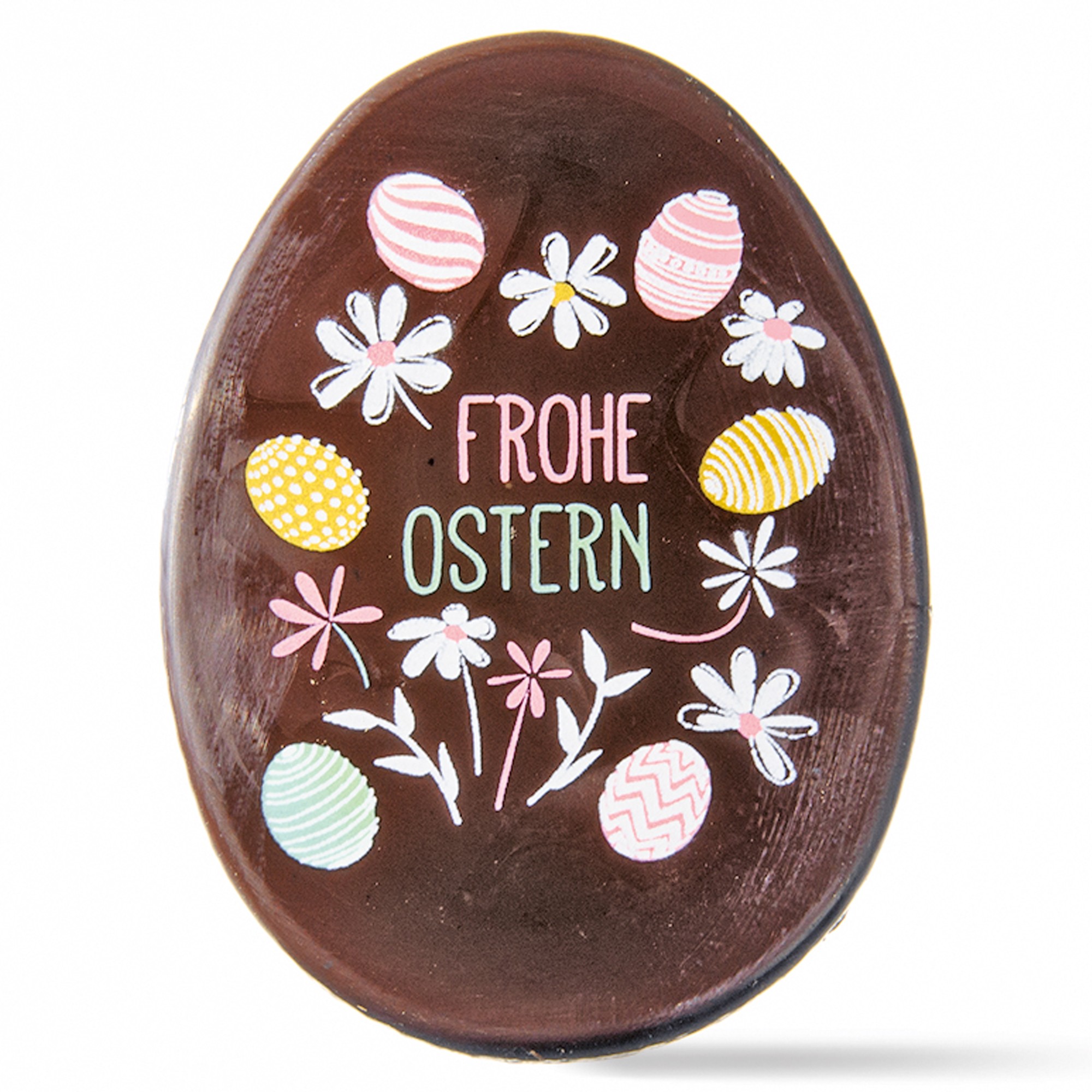 EIER "FROHE OSTERN", DUNKLE SCHOKOLADE BEDRUCKT